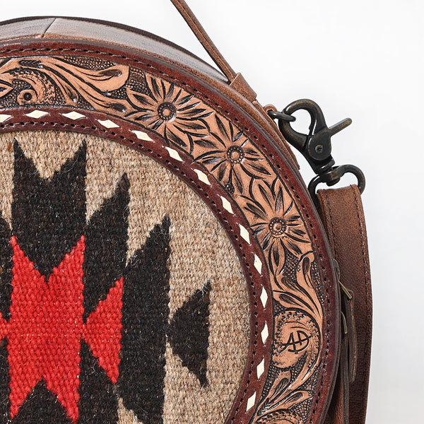 ADBG1785 American Darling Hand Tooled Floral Canteen Bag - Hand-Woven Saddle Blanket Western Bag