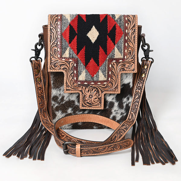 ADBG1786 American Darling Hand Tooled Floral Messenger Bag - Cowhide & Saddle Blanket Western Purse