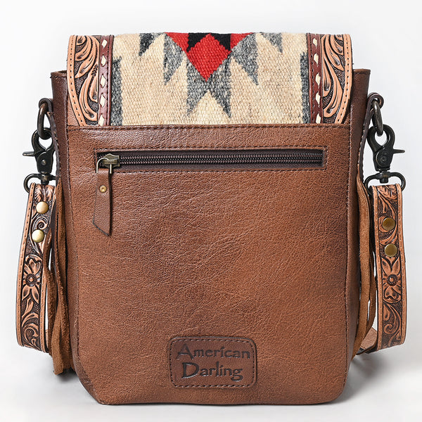 ADBG1786 American Darling Hand Tooled Floral Messenger Bag - Cowhide & Saddle Blanket Western Purse
