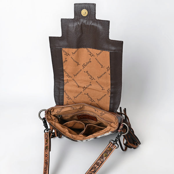 ADBG1786 American Darling Hand Tooled Floral Messenger Bag - Cowhide & Saddle Blanket Western Purse