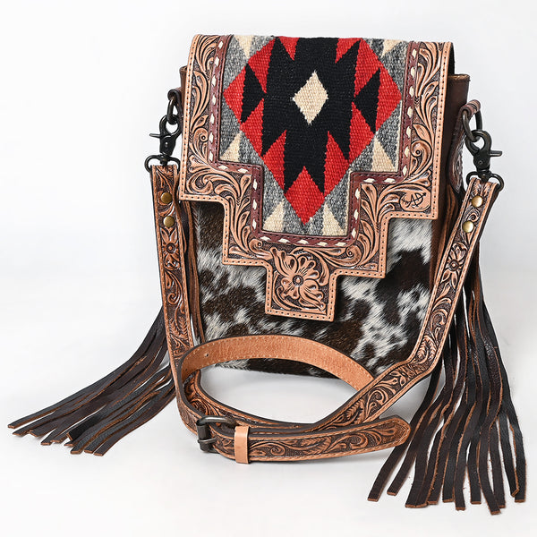 ADBG1786 American Darling Hand Tooled Floral Messenger Bag - Cowhide & Saddle Blanket Western Purse