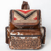 ADBG1787 American Darling Hand Tooled Floral Backpack Bag - Woven Saddle Blanket & Cowhide Western Bag