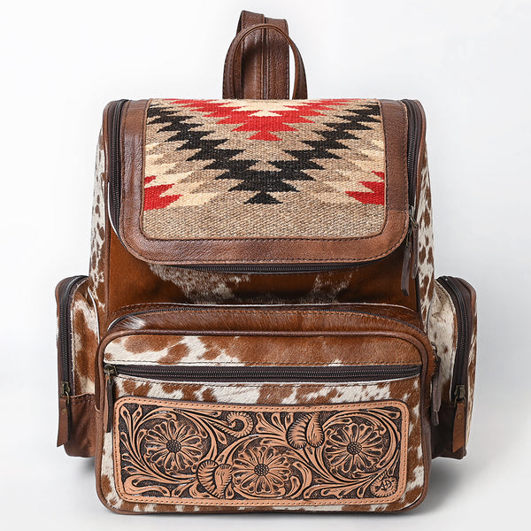 ADBG1787 American Darling Hand Tooled Floral Backpack Bag - Woven Saddle Blanket & Cowhide Western Bag