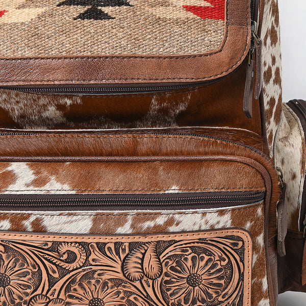 ADBG1787 American Darling Hand Tooled Floral Backpack Bag - Woven Saddle Blanket & Cowhide Western Bag