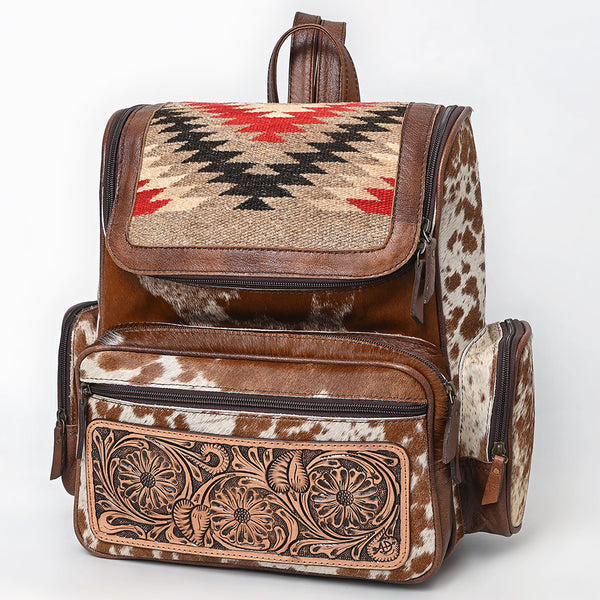 ADBG1787 American Darling Hand Tooled Floral Backpack Bag - Woven Saddle Blanket & Cowhide Western Bag