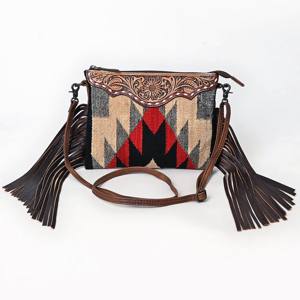 ADBG1790 American Darling Hand Tooled Floral Cross body Bag - Hand Woven Saddle Blanket Western Leather Purse