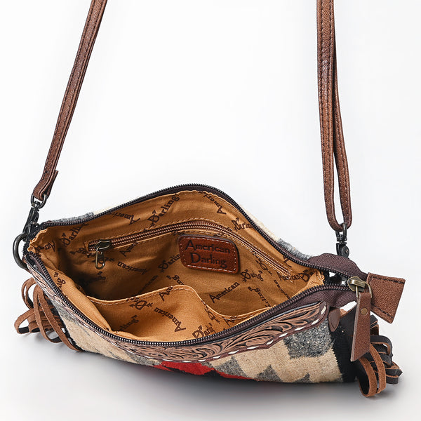 ADBG1790 American Darling Hand Tooled Floral Cross body Bag - Hand Woven Saddle Blanket Western Leather Purse