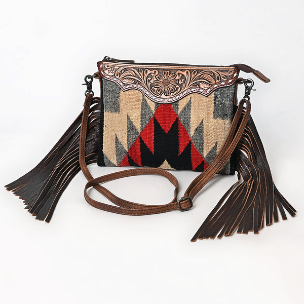 ADBG1790 American Darling Hand Tooled Floral Cross body Bag - Hand Woven Saddle Blanket Western Leather Purse