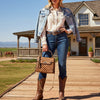 ADBGM741 Quilted Leather Messenger Handbag - Western Tan Structured Purse with Gold Chain & Tassel