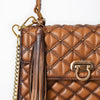 ADBGM741 Quilted Leather Messenger Handbag - Western Tan Structured Purse with Gold Chain & Tassel