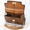 ADBGM741 Quilted Leather Messenger Handbag - Western Tan Structured Purse with Gold Chain & Tassel