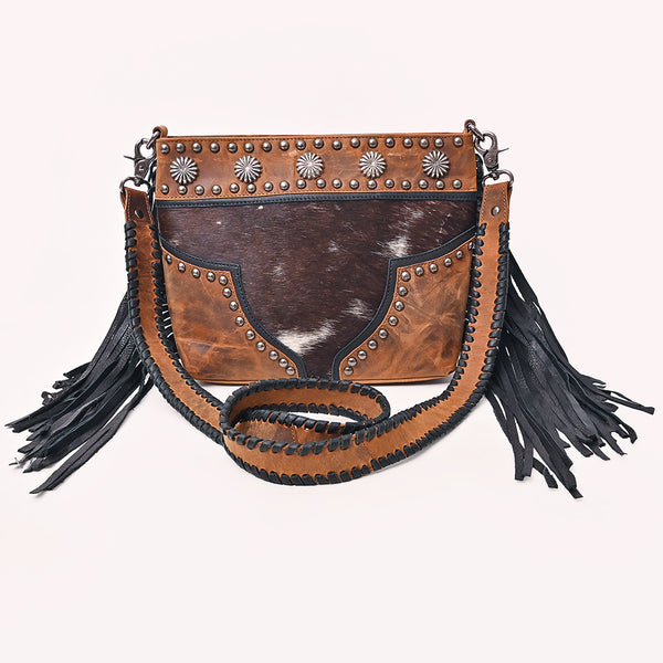 ADBGM744 American Darling Hair-On Cowhide Cross body Bag with Fringes and Concho