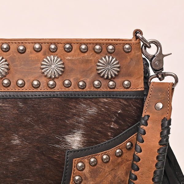 ADBGM744 American Darling Hair-On Cowhide Cross body Bag with Fringes and Concho