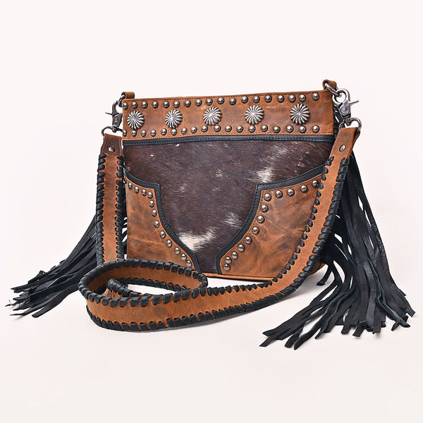 ADBGM744 American Darling Hair-On Cowhide Cross body Bag with Fringes and Concho