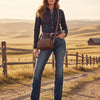 ADBGM757 Western Crossbody - Quilted Leather Oval Bag with Gold Stud Accents