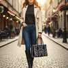 ADBGM761 Western Embroidered Tote - Black Leather Bag with White Stitching, Studs & Concho Accent