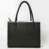 ADBGM761 Western Embroidered Tote - Black Leather Bag with White Stitching, Studs & Concho Accent