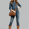 ADBGM764 Western Saddle Crossbody - Quilted Leather Bag with Gold Stud Accents & Curved Flap