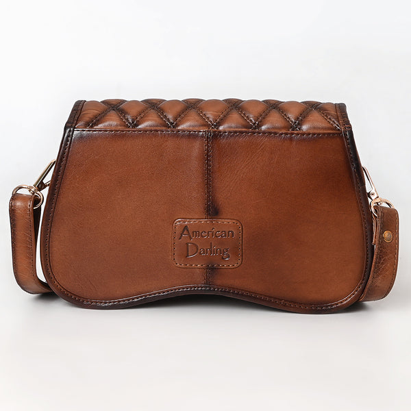 ADBGM764 Western Saddle Crossbody - Quilted Leather Bag with Gold Stud Accents & Curved Flap