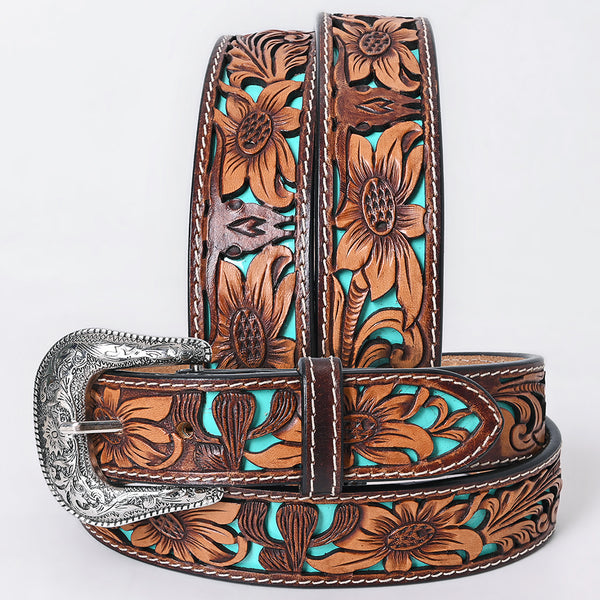 ADBLF354 Beautifully Hand Tooled Genuine American Leather Belt Men and Women