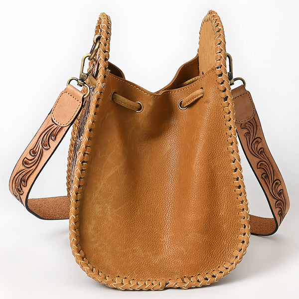 ADBGA854 American Darling Hand Tooled Floral Carved Braided Leather Bucket Bag