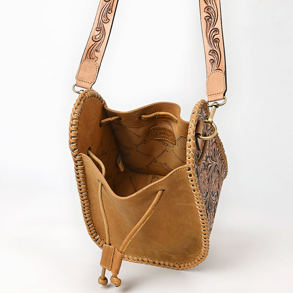 ADBGA854 American Darling Hand Tooled Floral Carved Braided Leather Bucket Bag