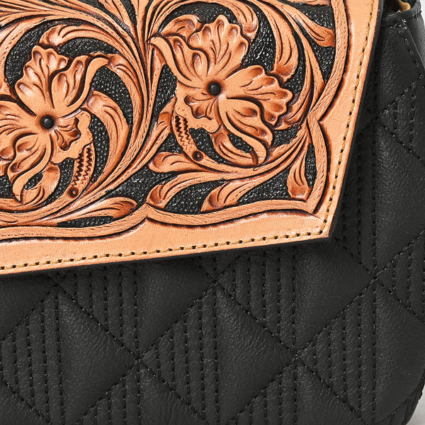 ADBGA856 American Darling Quilted Leather Crossbody Bag-Tooled Floral Flap with Western Strap