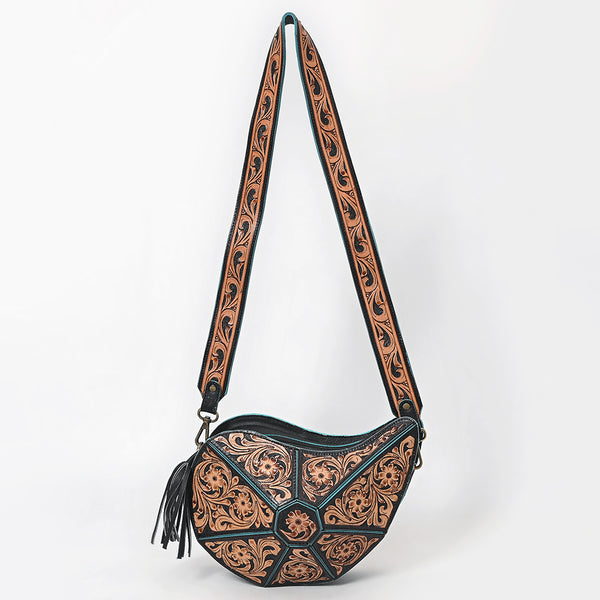 ADBGA857 American Darling Hand Tooled Floral Carved Fringe Leather Cross body Bag