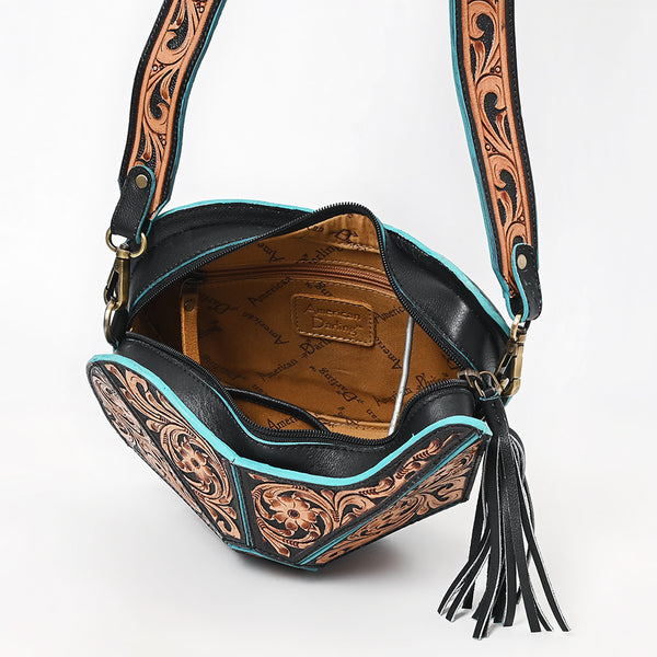 ADBGA857 American Darling Hand Tooled Floral Carved Fringe Leather Cross body Bag