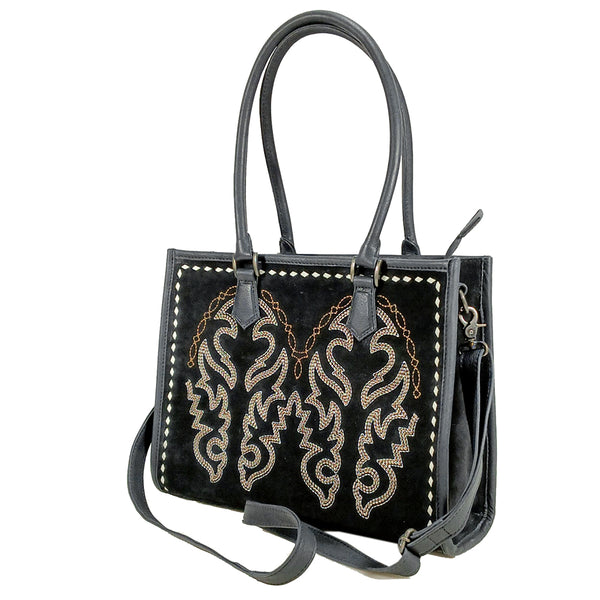 ADBG1744 American Darling Western Tote Bag in Boot Stitched Genuine Suede and Full Grain Leather
