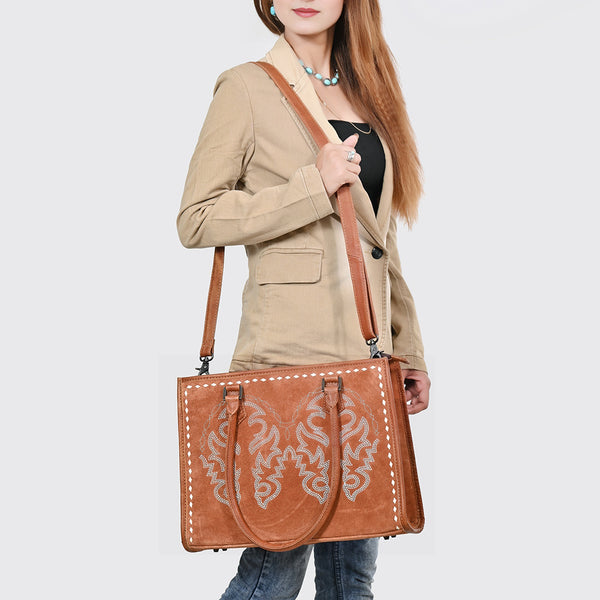ADBG1744 American Darling Western Tote Bag in Boot Stitched Genuine Suede and Full Grain Leather