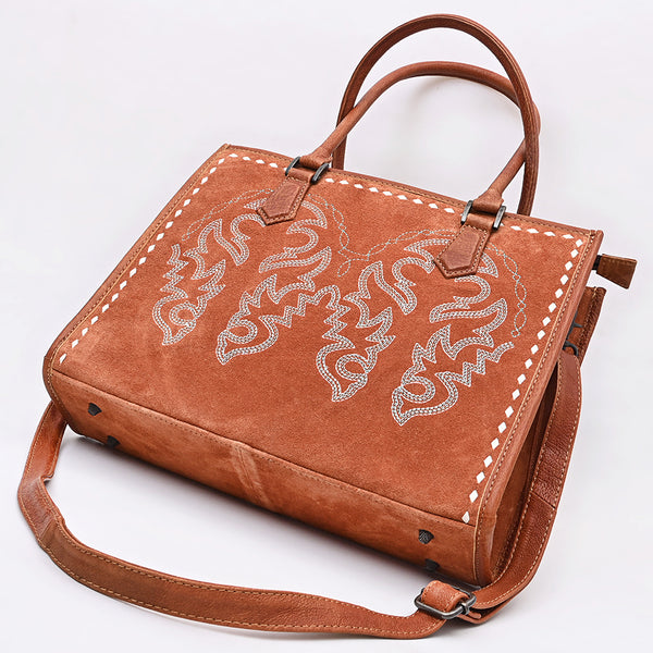 ADBG1744 American Darling Western Tote Bag in Boot Stitched Genuine Suede and Full Grain Leather