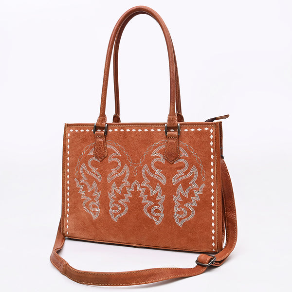 ADBG1744 American Darling Western Tote Bag in Boot Stitched Genuine Suede and Full Grain Leather