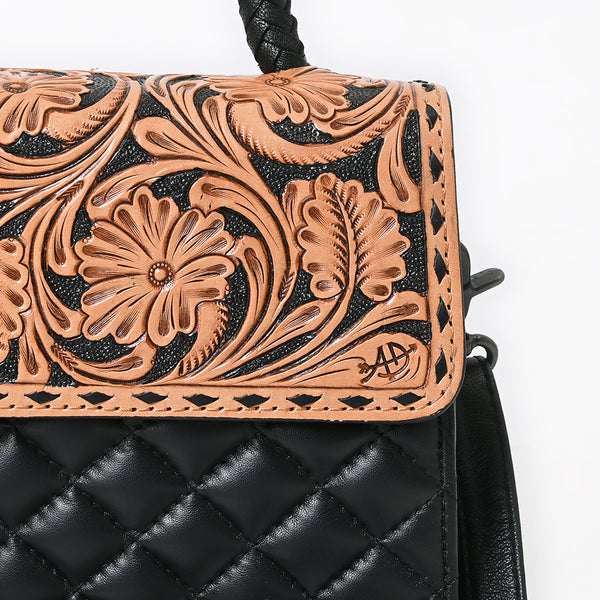 ADBG1798 American Darling Hand Tooled Floral Quilted Leather Messenger Bag