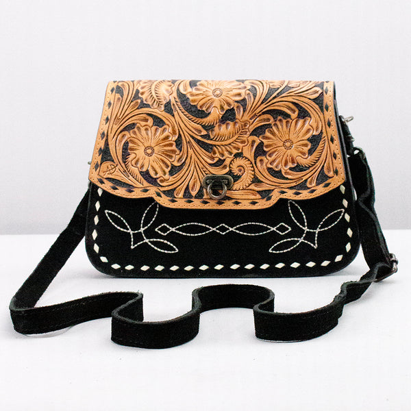 ADBG1805 American Darling Hand Tooled Floral & Genuine Suede Western Cross body Bag