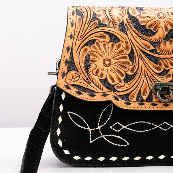 ADBG1805 American Darling Hand Tooled Floral & Genuine Suede Western Cross body Bag
