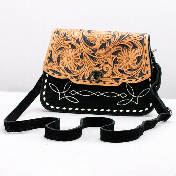 ADBG1805 American Darling Hand Tooled Floral & Genuine Suede Western Cross body Bag