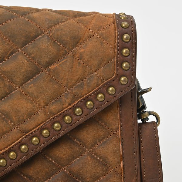 ADBGM771 American Darling Quilted Leather Crossbody Bag with Studded V-Flap
