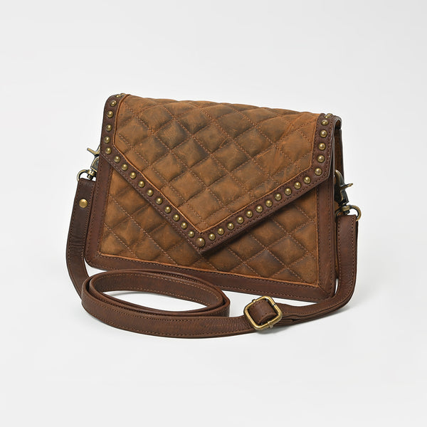 ADBGM771 American Darling Quilted Leather Crossbody Bag with Studded V-Flap