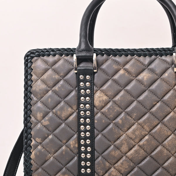 ADBGM775 American Darling Handcrafted Quilted Leather Tote Bag with Riveted Accents