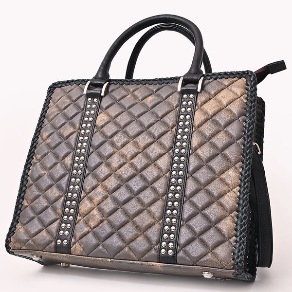ADBGM775 American Darling Handcrafted Quilted Leather Tote Bag with Riveted Accents