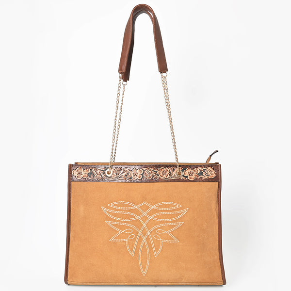 ADBGA869 American Darling Hand Tooled Floral Leather Tote Bag with Boot Stitched Detail