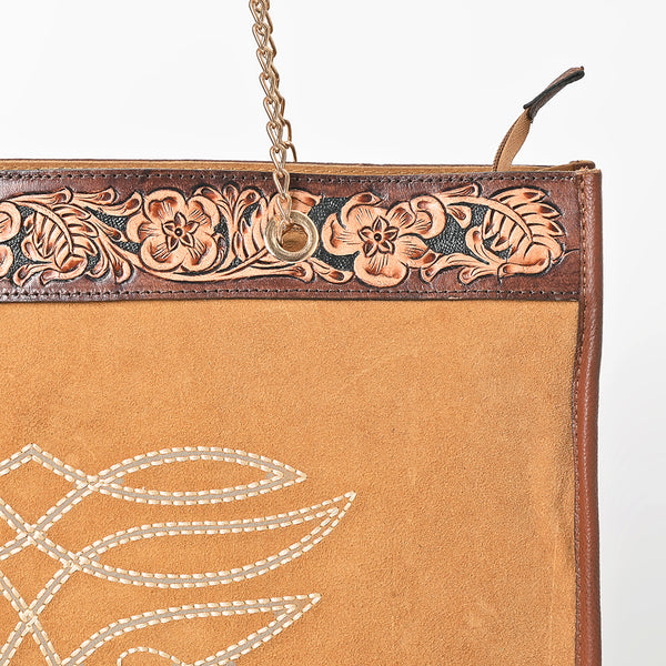 ADBGA869 American Darling Hand Tooled Floral Leather Tote Bag with Boot Stitched Detail