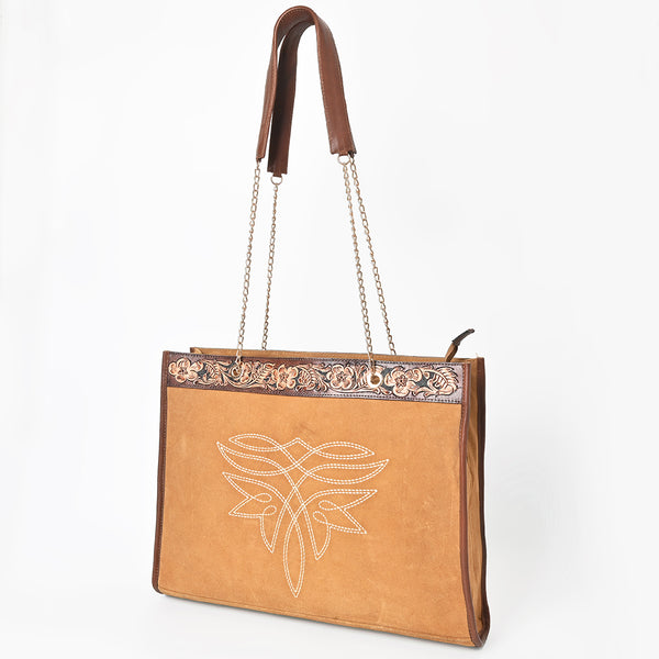 ADBGA869 American Darling Hand Tooled Floral Leather Tote Bag with Boot Stitched Detail