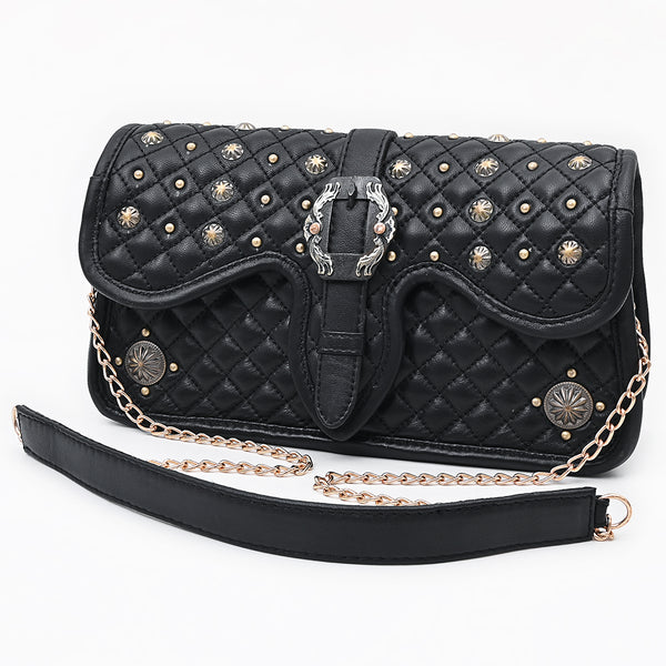 ADBGA870 American Darling Quilted Leather Cross body Bag with Rivets and Concho Detail