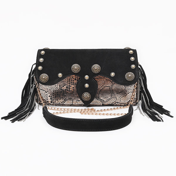 ADBGA875 American Darling Western Suede Leather Cross body Bag with Concho and Fringes