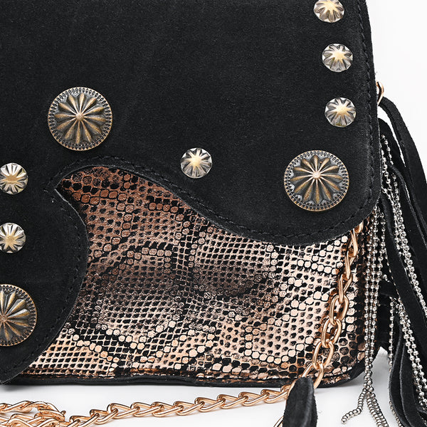 ADBGA875 American Darling Western Suede Leather Cross body Bag with Concho and Fringes