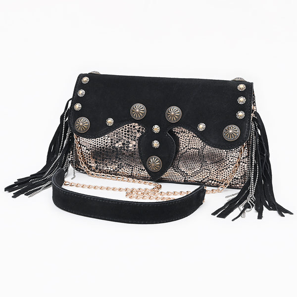 ADBGA875 American Darling Western Suede Leather Cross body Bag with Concho and Fringes