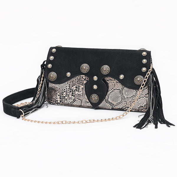 ADBGA875 American Darling Western Suede Leather Cross body Bag with Concho and Fringes
