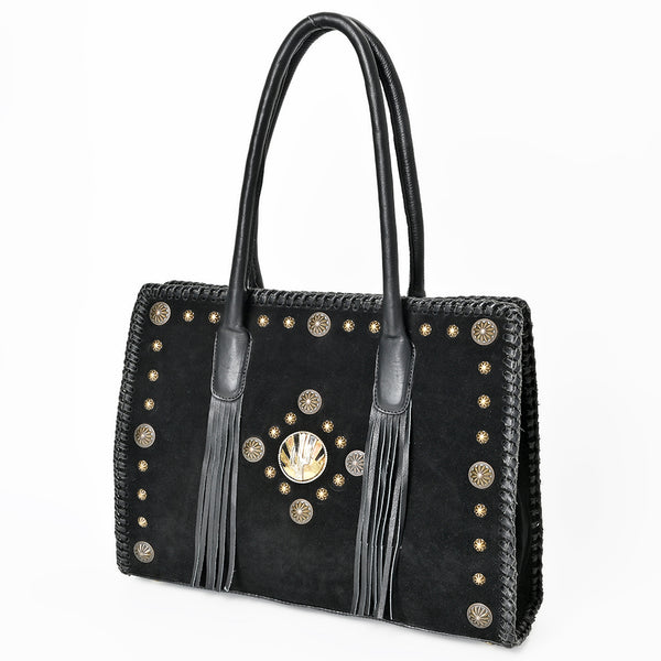 ADBGA878 American Darling Braided Suede Leather Tote Bag with Western Fringes